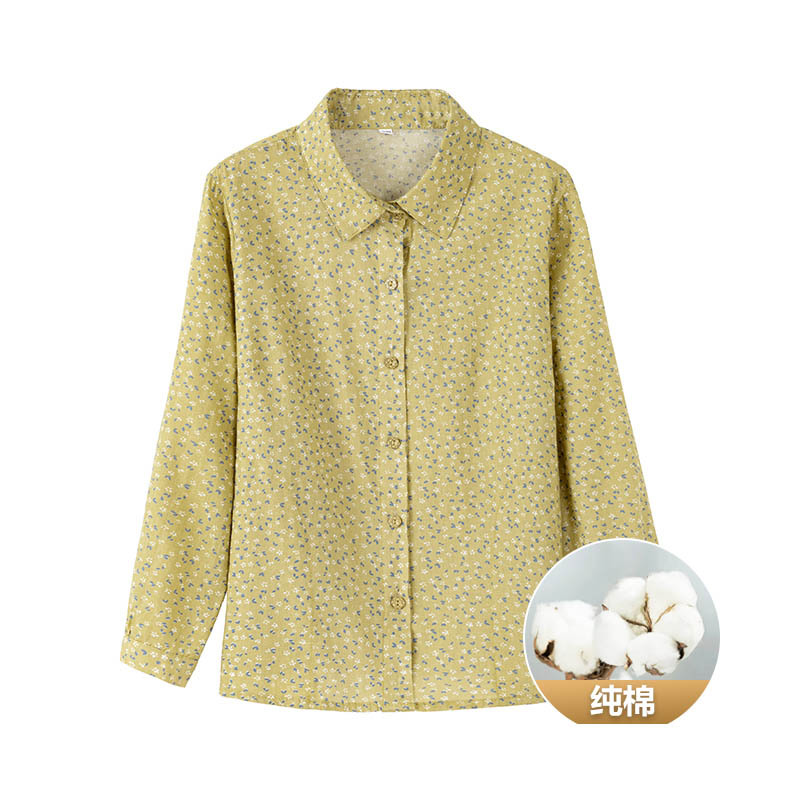 中高年のシャツの女性のおばあさんの純綿の夏服の長袖のお母さんの襟のカーディガンの老人の純綿のシャツの薄い服