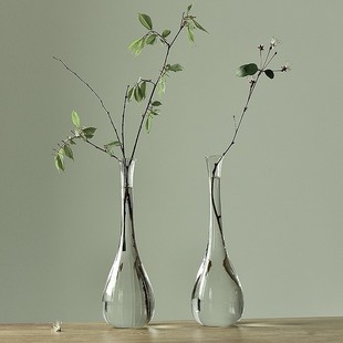 Japanese Glass Vase Transparent Zen Ornaments New Chinoiserie Home Decoration Ornaments Flower Arrangement Dried Flowers Thin Mouth Vase