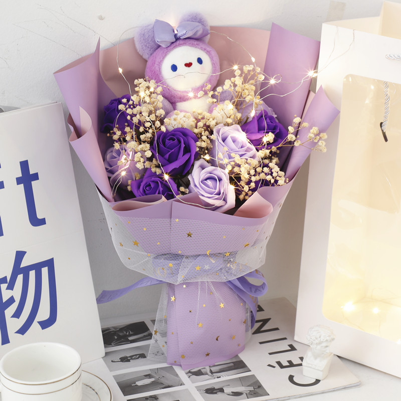 Día de la Madre Strawberry Bear Doll Muñeca Simulación Ramo de jabón de rosa Día de San Valentín Regalo de cumpleaños para novias y novias