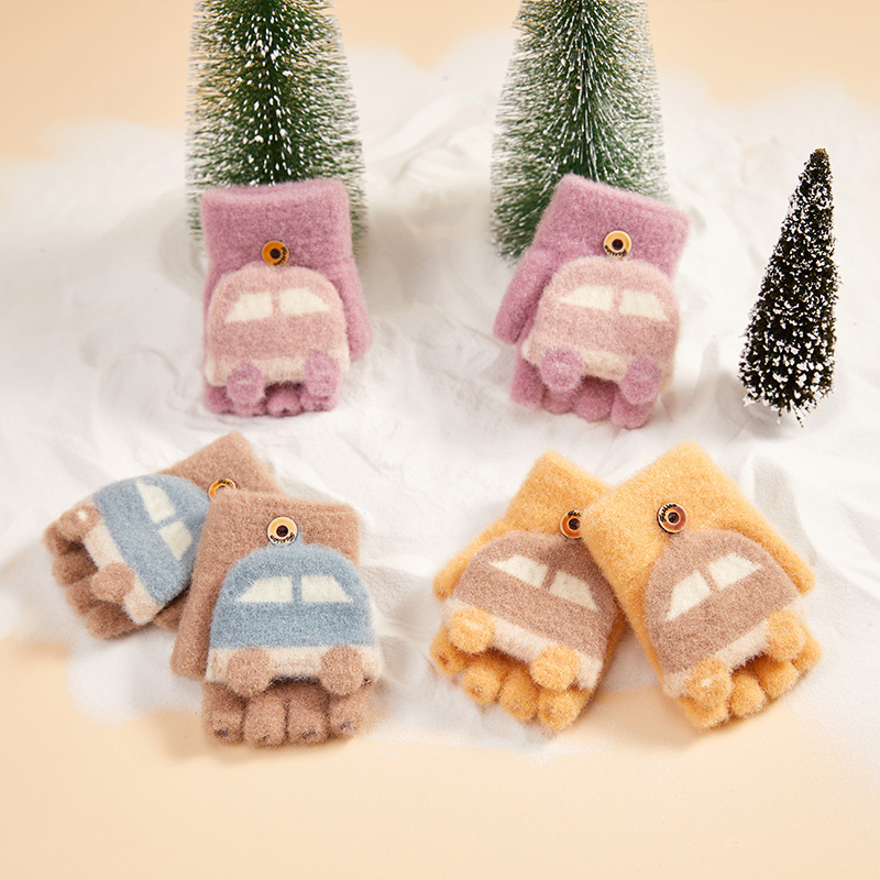 Baby girl five-finger gloves with rabbit fingertips, cartoon cute, thin for girls aged 3-6, also suitable for boys aged 8-9, finger separation design