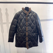 冬季新款真皮羽绒女圆领时尚宽松百搭真皮绵羊皮羽绒外套