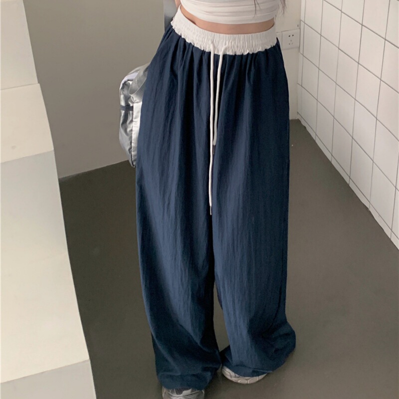 拿铁女孩健身裤女外穿宽松阔腿裤运动裤高腰小众拼接休闲裤拖地裤|undefined