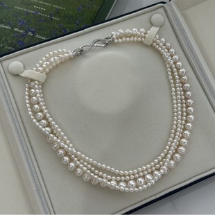 Zhuji Real Pearl 3-8mm Freshwater Pearl Four-In-One Necklace Stacked Women's Multi-Wear Large and Small Beads S925 Silver