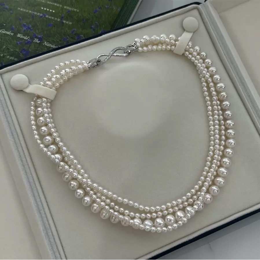 诸暨真珍珠3-8mm淡水珍珠四合一项链叠戴女一款多戴大小珠S925银