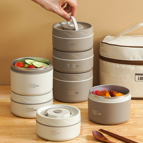 304 stainless steel insulated lunch box with seal for office workers and students, portable round multi-layer microwave lunch box