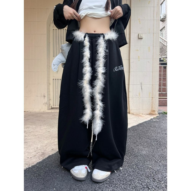 American Retro Plush Belt Design Scimitar Sweatpants Women's Trendy Street Dance Sports Trousers Trendy Brand Loose Wide-Leg Pants American Retro Plush Belt Design Scimitar Sweatpants Women's Trendy Street Dance Sports Trousers Trendy Brand Loose Wide-Leg Pants