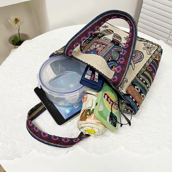 Foreign trade ethnic style elephant bag for women, simple office handbag, embroidered canvas small bag