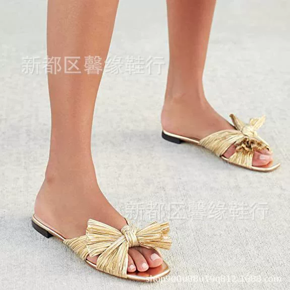 2024 Европа и США 34-50 больших размеров плоские складки моды банты женские тапочки свадебные туфли X417
