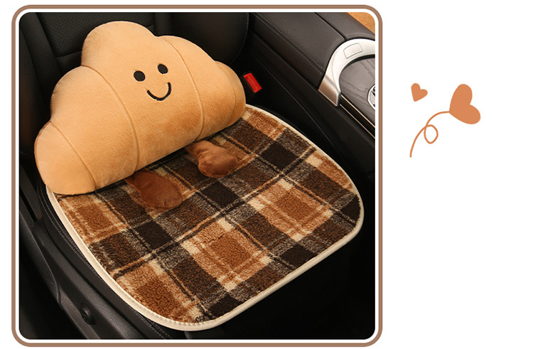 Fun and Cute Croissant Car Headrest Pillow Plush Car Doll Doll Creative Cartoon Headrest Pillow