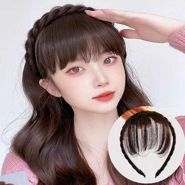 Brown wig, bangs, headband