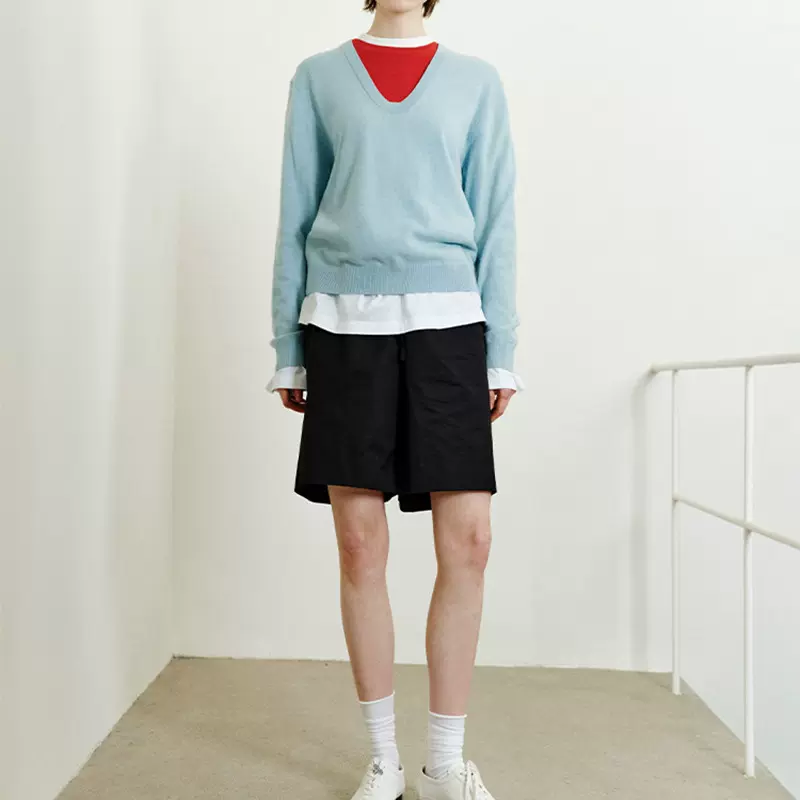 副线小h 设计感假两件撞色慵懒感套头上衣毛衣打底针织衫2026新款