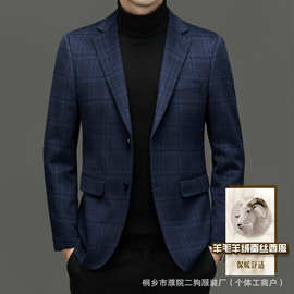 濮院新品 羊毛羊绒蚕丝格子西服翻领西装男秋冬男装商务外套S5777