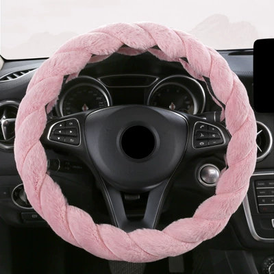 Cross-Border Popular Twist Plush Steering Steering wheel cover - pink-38cm