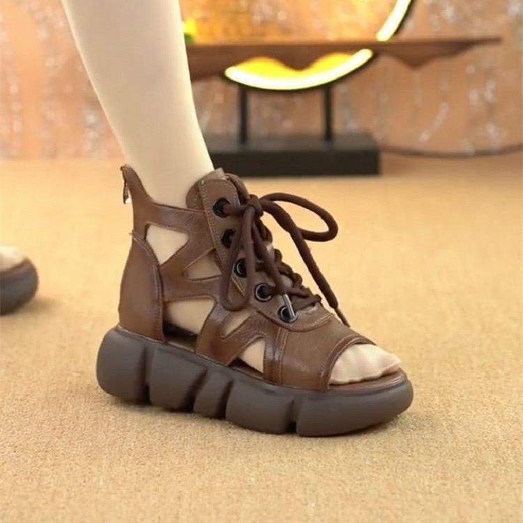 Botas de alta altura mujeres hueco transpirable 2024 nuevo verano anti-deslizante botas de boca de pez bolsas tacones sandalias romanas retro