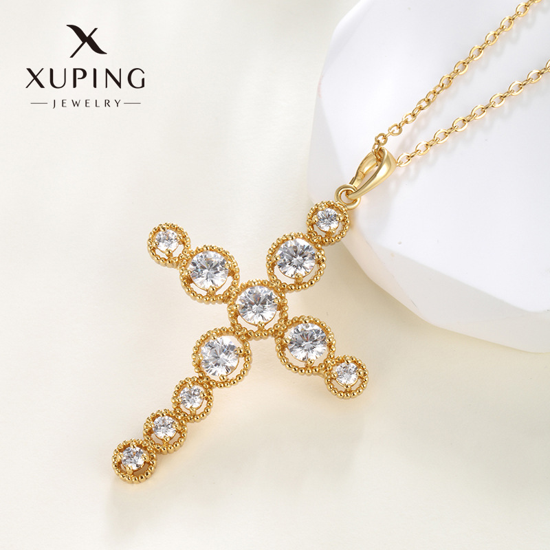 Xuping bronce dorado collar colgante de piedra cruzada nicho europeo y americano hip-hop personalidad para hombres y mujeres joyas colgante