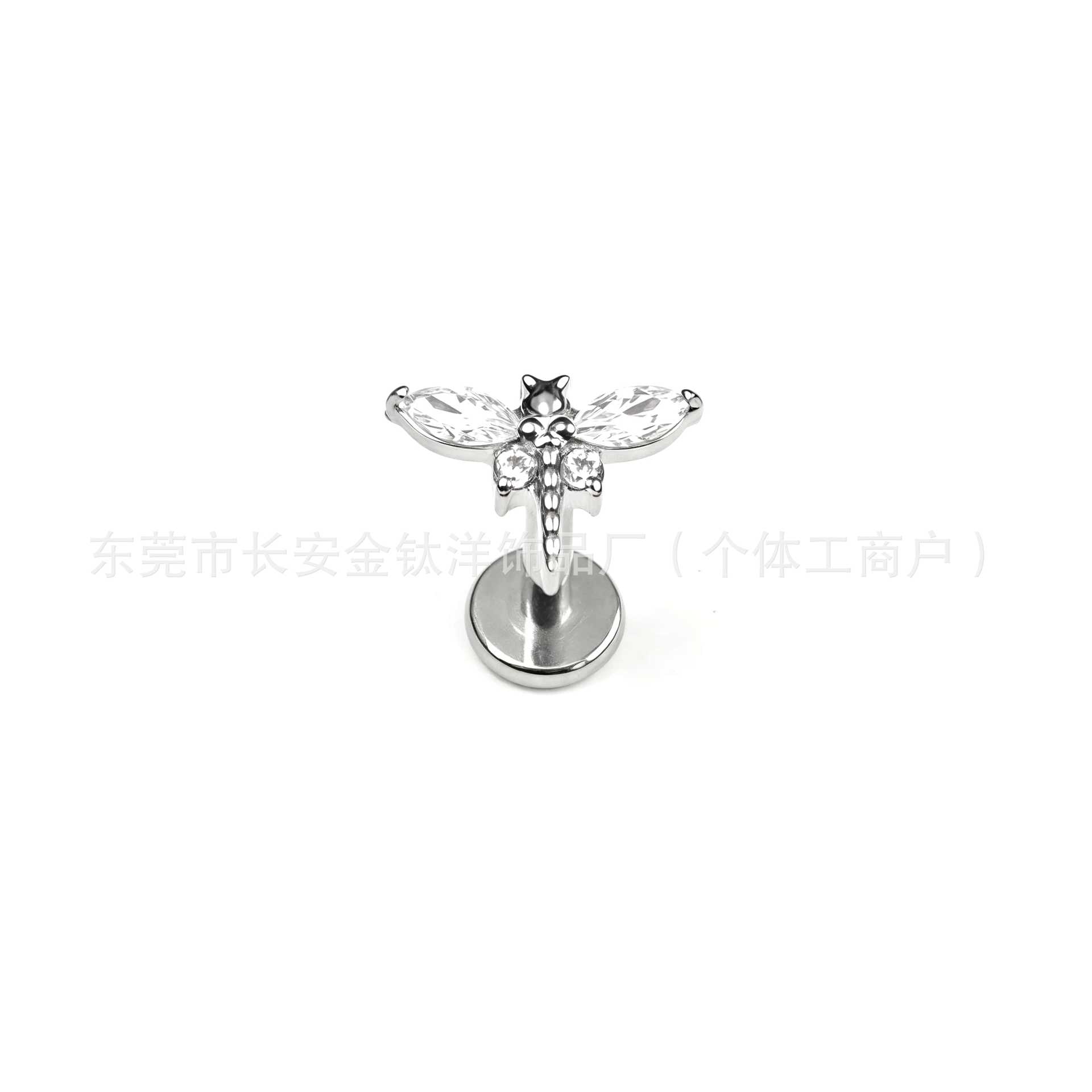 F136 Titanium Dragonfly Nose Nail with 5A Zircon - Ear Bone Piercing Jewelry 1.2x14mm detail image 7