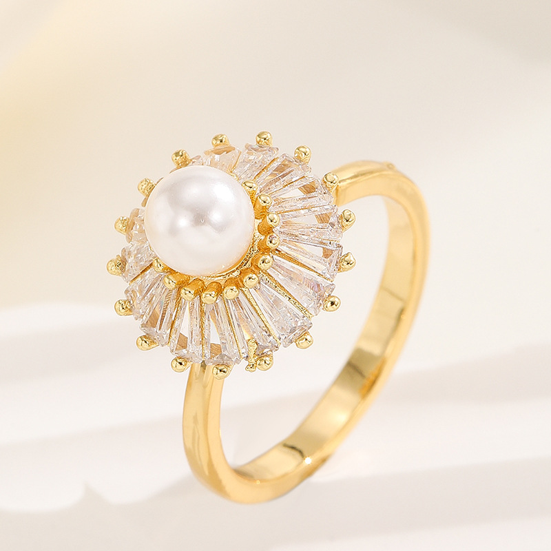 18K oro real color-preservar la suerte de la hierba estilo coreano transfronterizo diamante incrustado rotación de moda abierto anillo ajustable