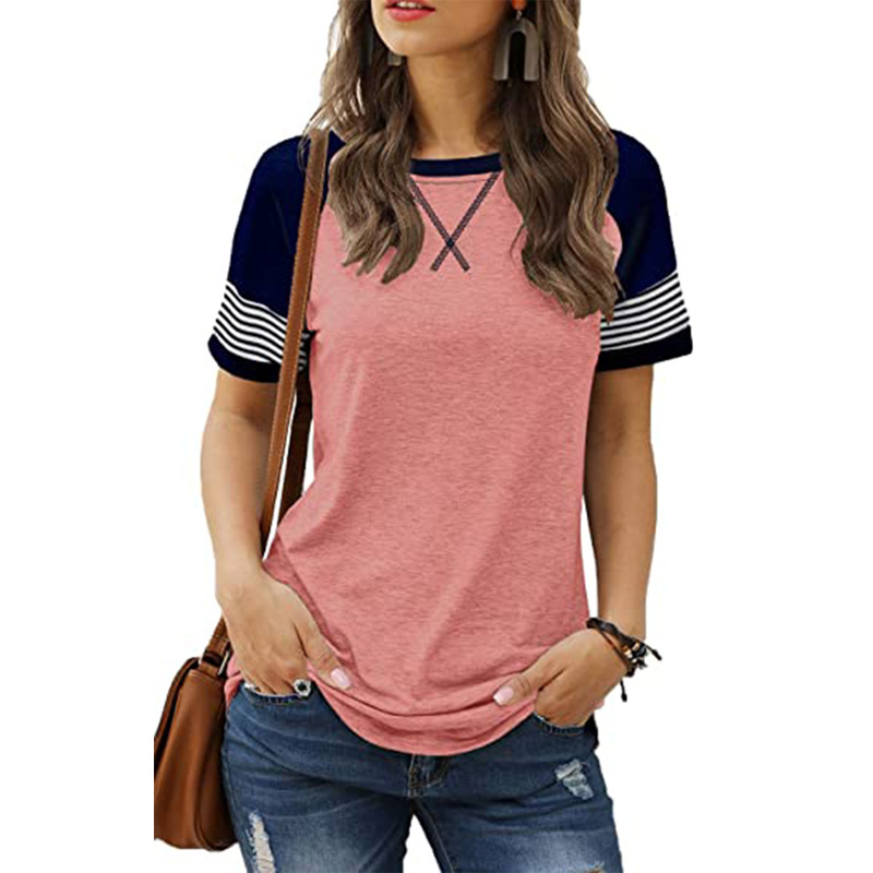 Aokosor T Shirts for Women V Neck Striped Sleeve Summer Tops Casual Loose Tee 