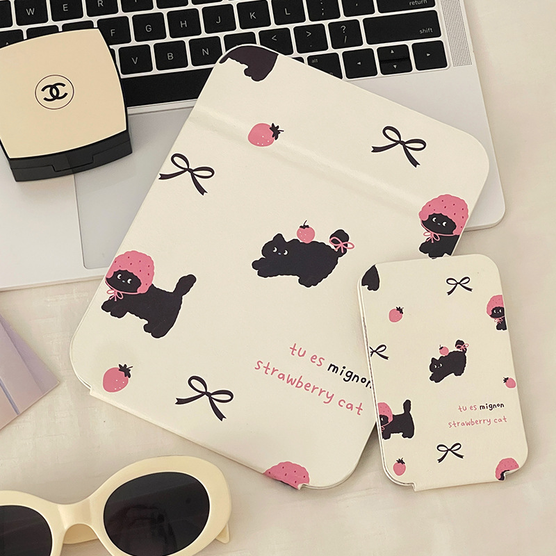 Espejo plegable de gato lindo original, dormitorio de estudiantes, espejo de maquillaje para el hogar, espejo de tocador de escritorio, portátil