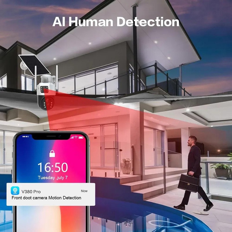 V380太阳能solarcctv摄像头家用手机远程双镜头室外4g太阳能监控详情14