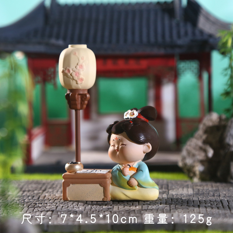 新作の中国風唐時代の女性の首振り置物、樹脂工芸品、古代風少女のデスクトップや車載装飾品|undefined