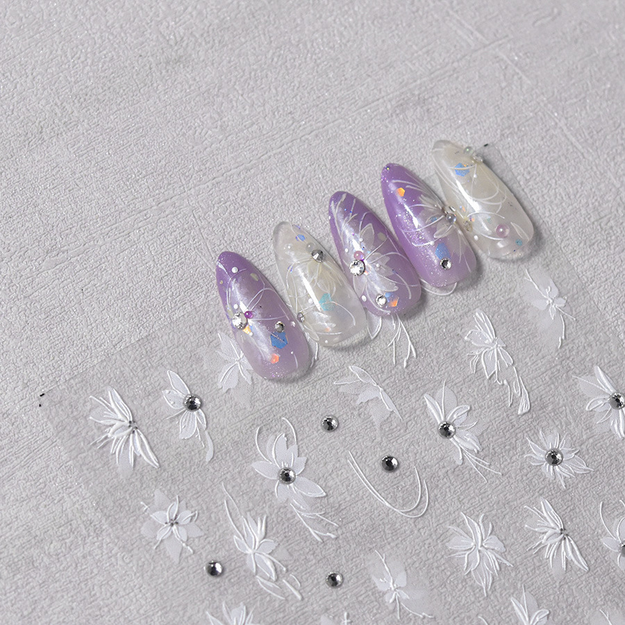 Tomoni cristal diamante uñas pegatinas popular japonés retro uñas pegatinas fábrica al por mayor semi-transparente flor nieve corte 3324