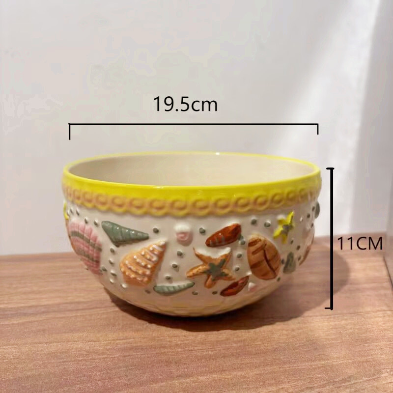 Cross-Border Export of Underwater World 8inch Large Noodle Bowls, Soup Bowls, Deep Bowls, Vegetable Bowls, Hotel Home Restaurant Ceramic Tableware
