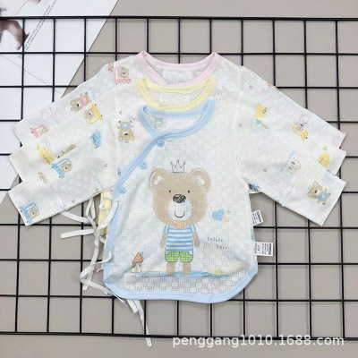 婴乐岛夏季初生婴儿半背合同防湿衫 新生儿单面夏款合同挖背衣|ms