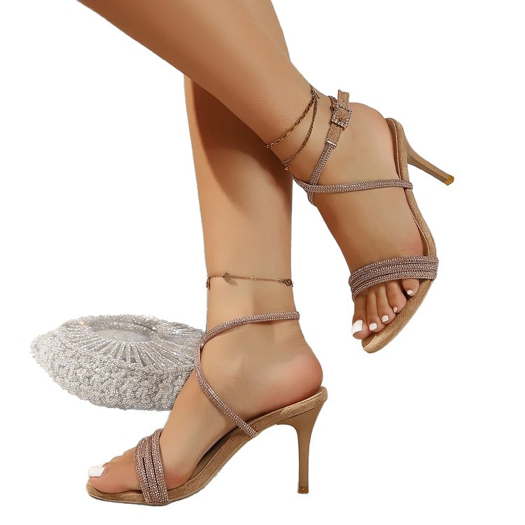 Sandalias de Tacón Alto con Pedrería de PU, Tacón Fino, para Verano image 6