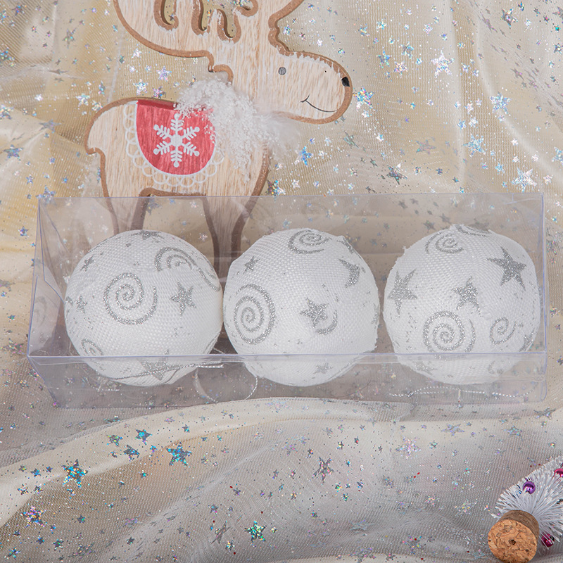 En stock Navidad colgante bola decoraciones 8m3 paquete tela impresión espuma Navidad bola fiesta suministros colgante bola
