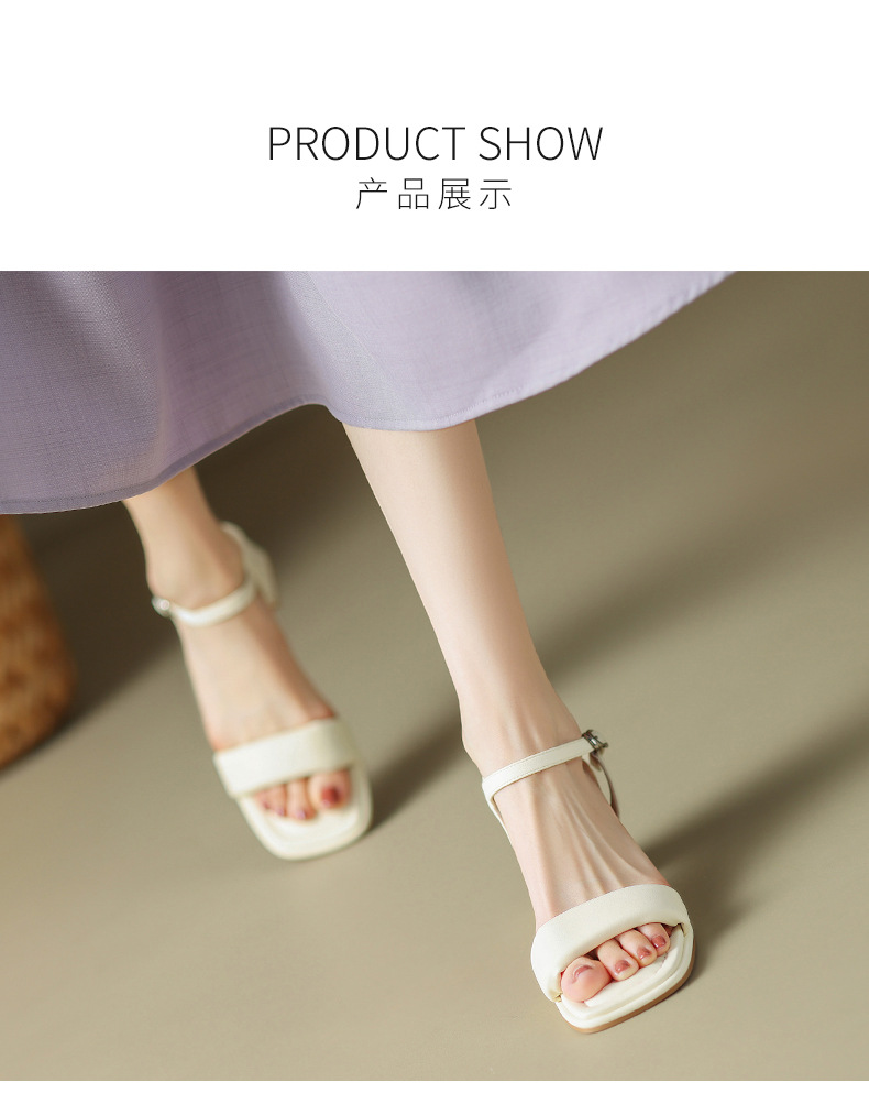 Sandal nữ quai ngang gót vuông một quai ZHR kiểu mới — Y 718m trắng chi tiết 10