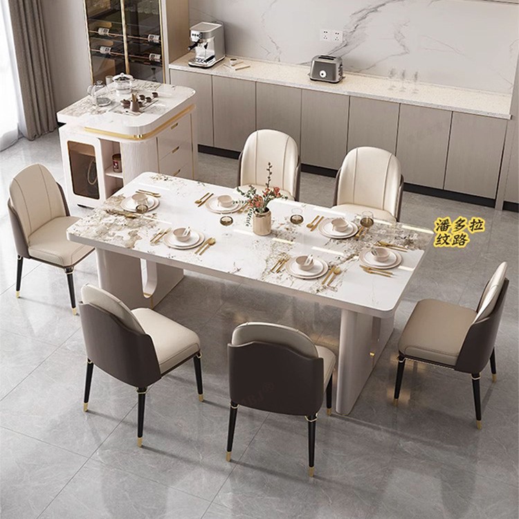 Mesa de comedor de plataforma de isla, placa de roca retráctil integrada, multifuncional con cocina de inducción, escritorio guía minimalista moderno de lujo ligero para el hogar, mesa y silla