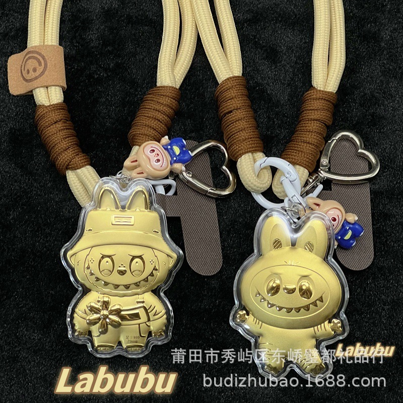 Shuibeitong 純金バブルマート LABUBU 漫画携帯電話チェーンロープペンダントラブブキーホルダーペンダント|undefined