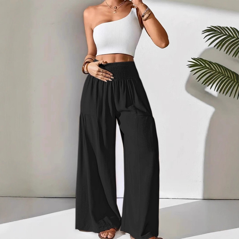 Amazon Cross-Border Foreign Trade European and American New Autumn Women's Solid Color Pocket Pleated High-Waisted Jogger Pants Casual Pants