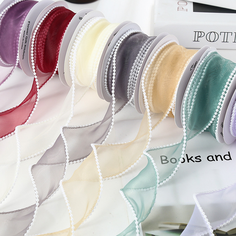 Venta al por mayor 4cm fishtail Hilado pastel decoración borde flor embalaje perla transparente hilo ramo hornear cinta en stock
