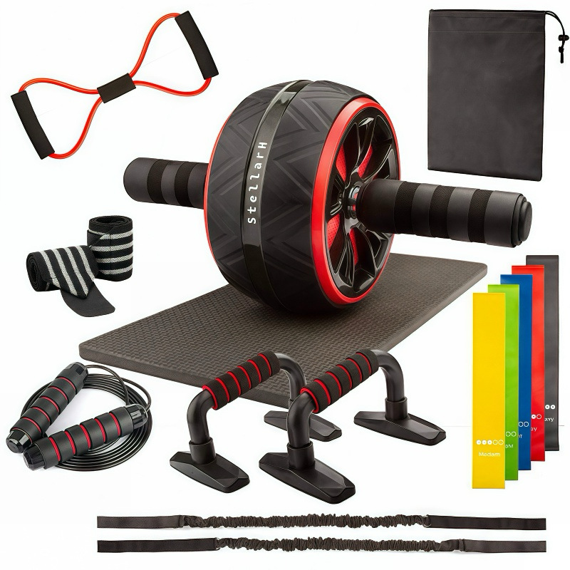 Sınır ötesi fitness karın tekerleği 7 parçalı set ev kapalı ekipman atlama ipi şınav standı AB tekerlek fitness kombinasyonu seti