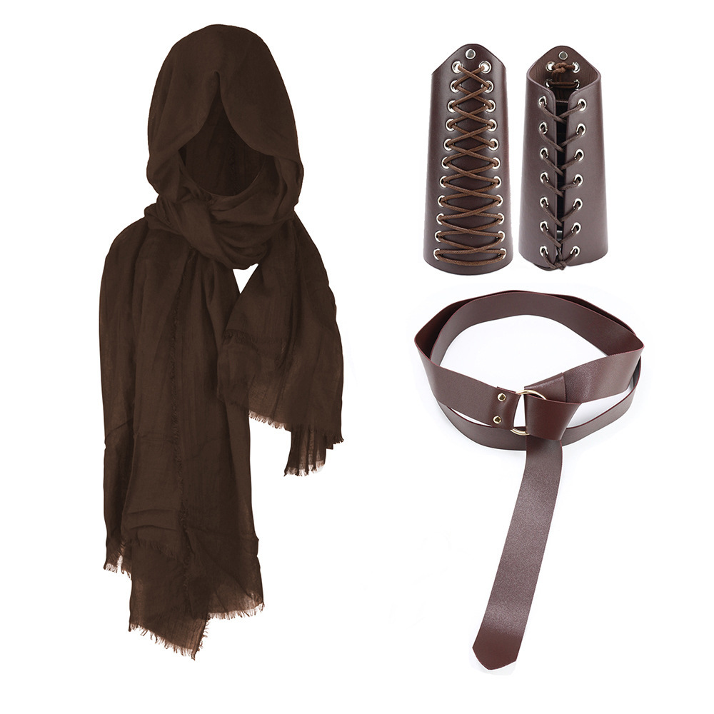 Juego de tres piezas de color marrón (bufanda + pulsera 1 par + cinturón 185cm)