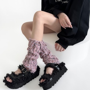 Autumn and Winter New Dot Yarn Flanging Socks Distinctive Color Dot Korean Loose Thick Line Warm Middle Tube Leg Set Vintage All-match