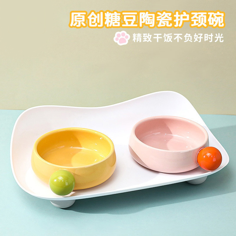 세라믹 고양이 그릇, 애완동물 그릇, 귀여운 사료 그릇, 통조림 접시, 물 그릇 조합 세트, 고양이와 개 식사 그릇을 뒤집기 방지
