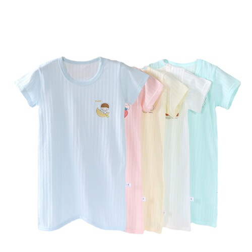 Children's summer thin short-sleeved one-piece pajamas, baby anti-cold, air-conditioned clothes, men's and women's nightgown, anti-kicking home clothes