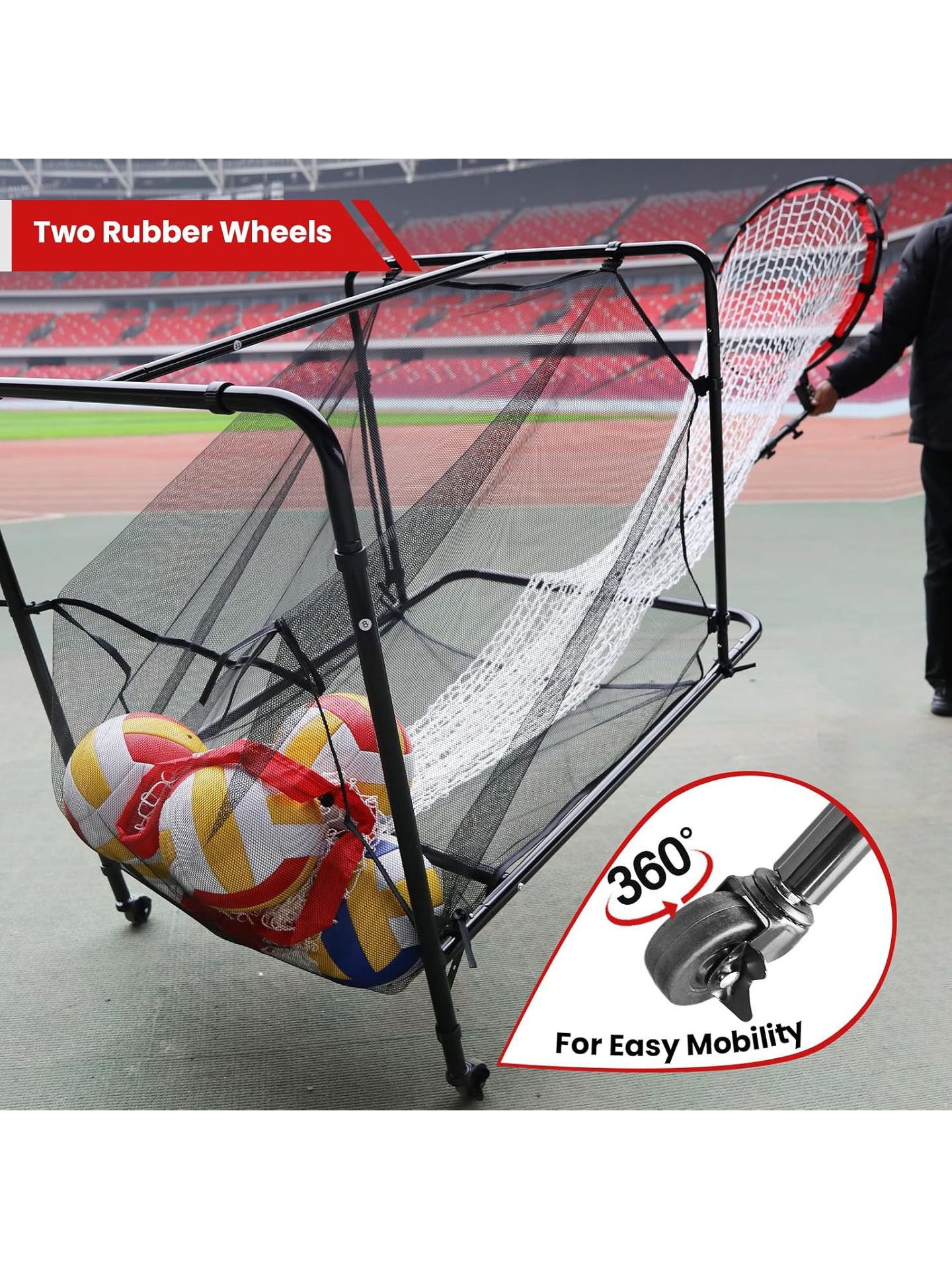 Red de práctica de voleibol móvil portátil Red de entrenamiento de voleibol ajustable Red de dos pases con bolsillo de red de bola