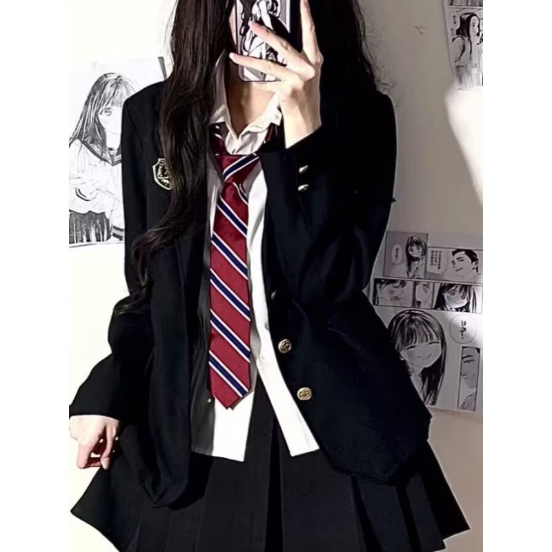 Jk Uniform Suit Jacket Shirt Pleated Skirt suit Female Student Embroidery Age-reducing Japanese College Style Four-piece Set