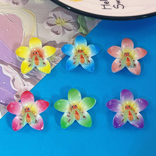 Bright Color Gradient Melissa Flower Stamps Five-petal Flower Hairpin Hairpin Hairrope Grip DIY Mobile Phone Case Resin Accessories