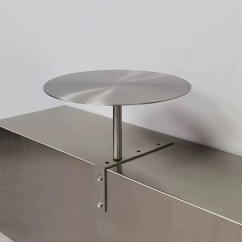 Industrial Style Designer Stainless Steel Wall-Mounted Table for Milk Tea Shop and Cafe, Stainless Steel Small Round Table for Wall Installation