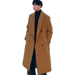 2024 Woolen Outwear Men's Autumn and Winter Windbreaker Men's Woolen Outwear over the Knee Outwear Thickeneded Long Factory