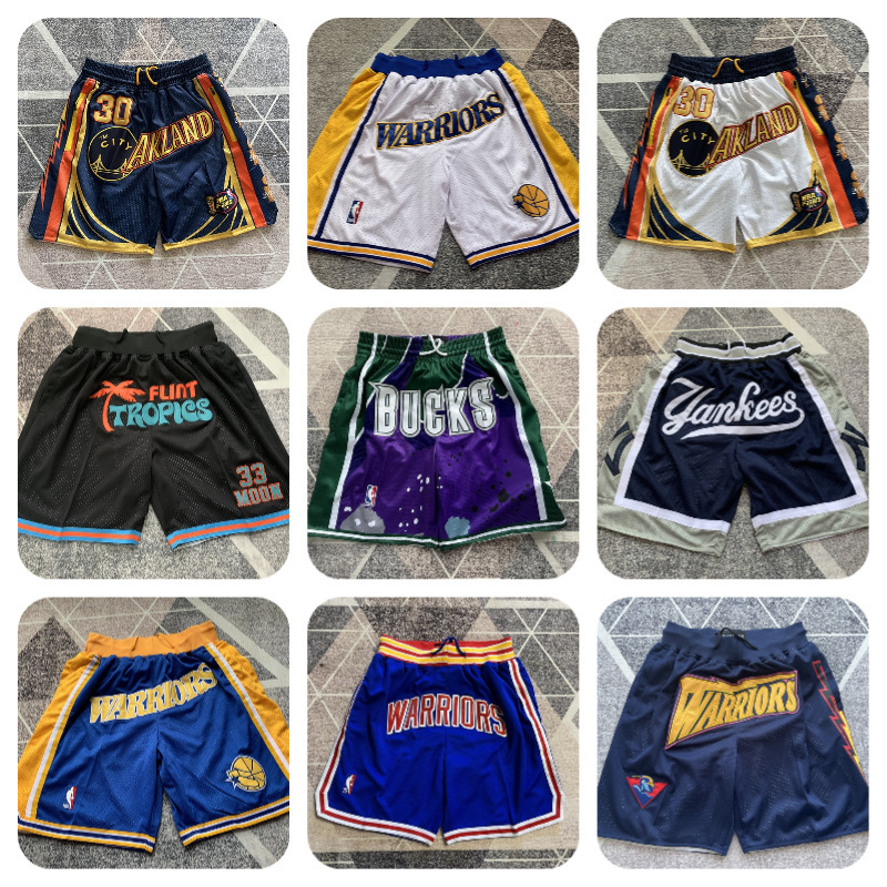American Retro Pocket Pants Clippers Nets Basketball Pants Knicks Jazz Shorts Bull Heat Bucks Pants