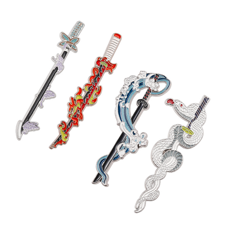 Japanese Anime Ghost Blade Surrounding Badge Cartoon Weapon Shape Brooch Backpack Clothes Accessories Alloy Pin