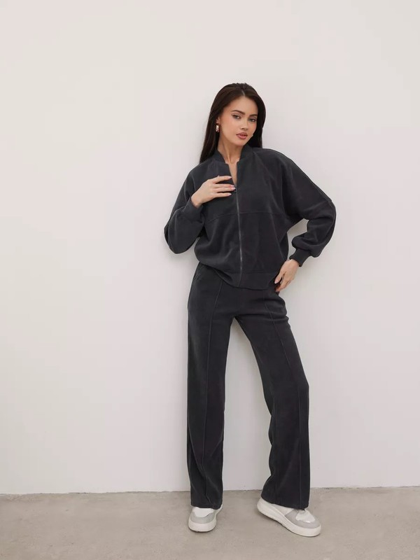 跨境  2025新款欧美加厚夹克秋冬螺纹领口女装短款上衣套装女装|undefined