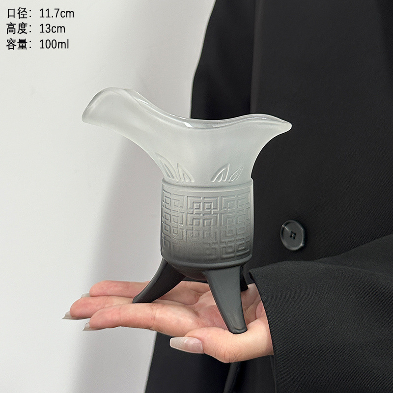 仿古爵杯复古秦始皇奶茶杯三足杯子磨砂渐变黑杯|undefined