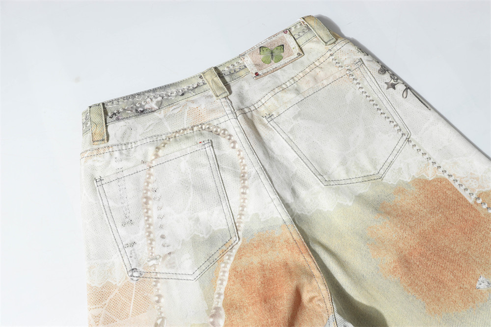 Erkek Punk Zincir 3D Dijital Baskılı Geniş Paça Kot Pantolon - Hipster Tarzı İçin Sokak Modası Eskitilmiş Yıkanmış Kot Pantolon_voghion.com